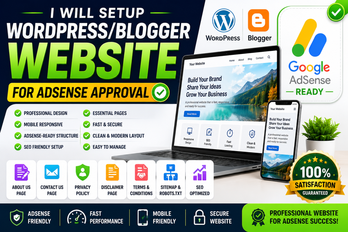 I Will Set Up a Professional WordPress or Blogger Website for AdSense Approval
